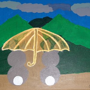 two bunnies with umbrella